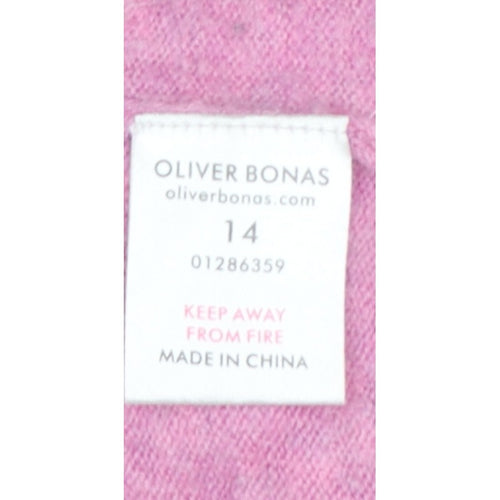 Oliver Bonas Women Pink Cashmere V-Neck Jumper UK 14 Long Sleeve