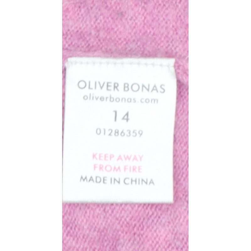 Oliver Bonas Women Pink Cashmere V-Neck Jumper UK 14 Long Sleeve
