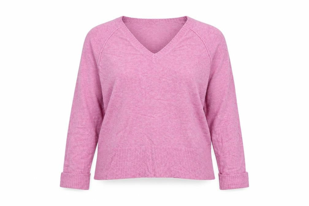 Oliver Bonas Women Pink Cashmere V-Neck Jumper UK 14 Long Sleeve