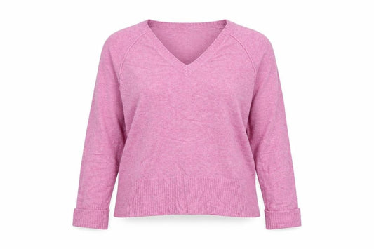 Oliver Bonas Women Pink Cashmere V-Neck Jumper UK 14 Long Sleeve