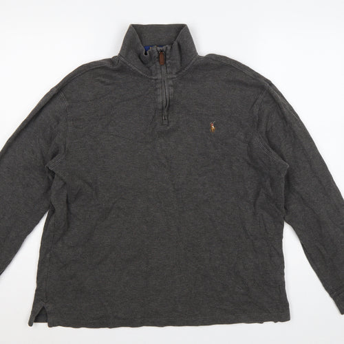 Polo Ralph Lauren Men's Grey L Quarter Zip Estate Rib Cotton Sweatshirt