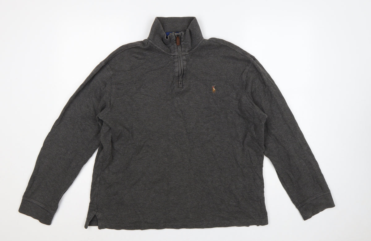 Polo Ralph Lauren Men's Grey L Quarter Zip Estate Rib Cotton Sweatshirt