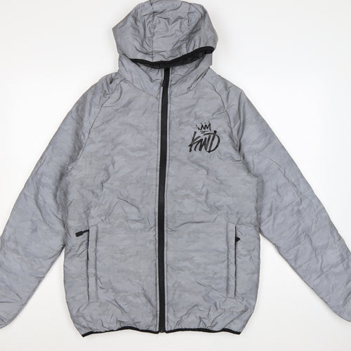 Kings Will Dream Men Grey Camo Hooded Puffer Jacket Size M