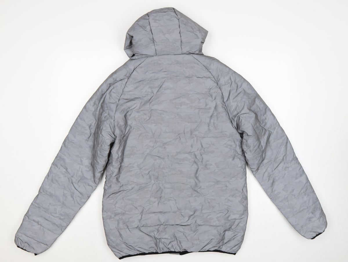 Kings Will Dream Men Grey Camo Hooded Puffer Jacket Size M