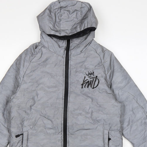 Kings Will Dream Men Grey Camo Hooded Puffer Jacket Size M