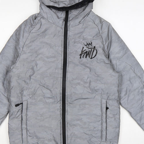 Kings Will Dream Men Grey Camo Hooded Puffer Jacket Size M