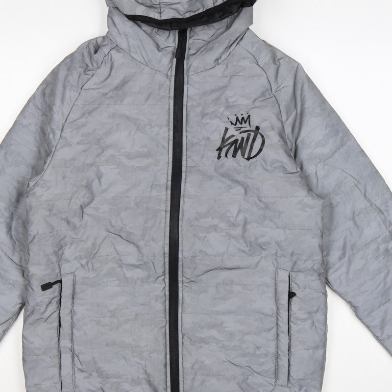 Kings Will Dream Men Grey Camo Hooded Puffer Jacket Size M
