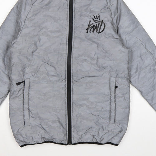 Kings Will Dream Men Grey Camo Hooded Puffer Jacket Size M