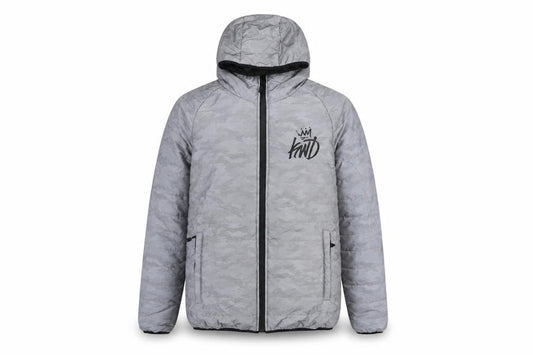 Kings Will Dream Men Grey Camo Hooded Puffer Jacket Size M