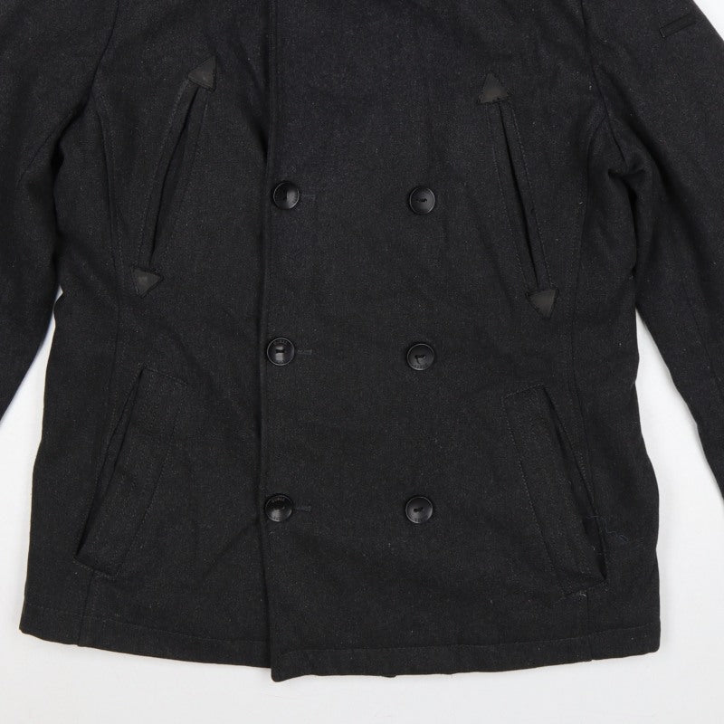 Guess Men’s Black Wool Blend Pea Coat UK 36 Medium Double Breasted