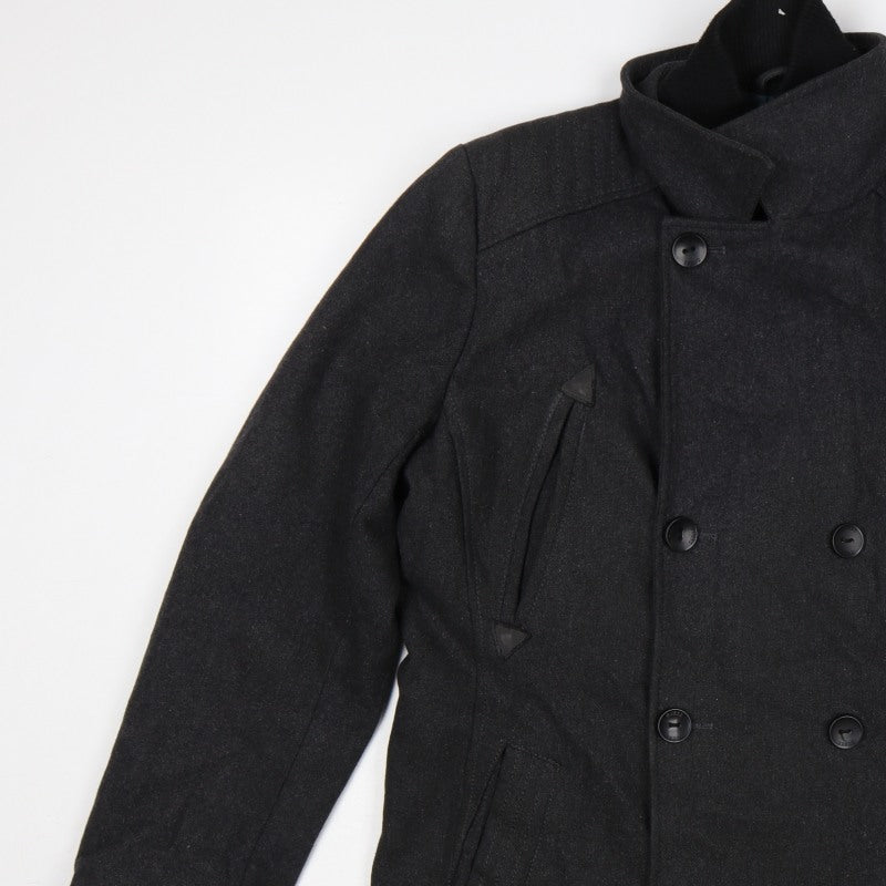 Guess Men’s Black Wool Blend Pea Coat UK 36 Medium Double Breasted