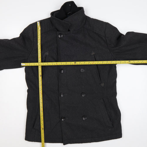 Guess Men’s Black Wool Blend Pea Coat UK 36 Medium Double Breasted