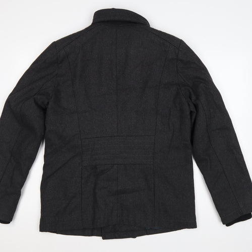 Guess Men’s Black Wool Blend Pea Coat UK 36 Medium Double Breasted