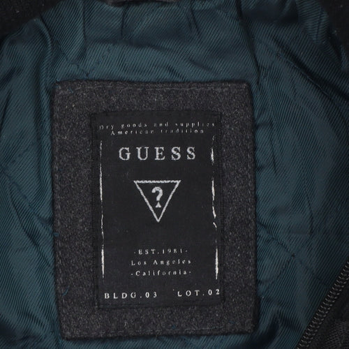 Guess Men’s Black Wool Blend Pea Coat UK 36 Medium Double Breasted