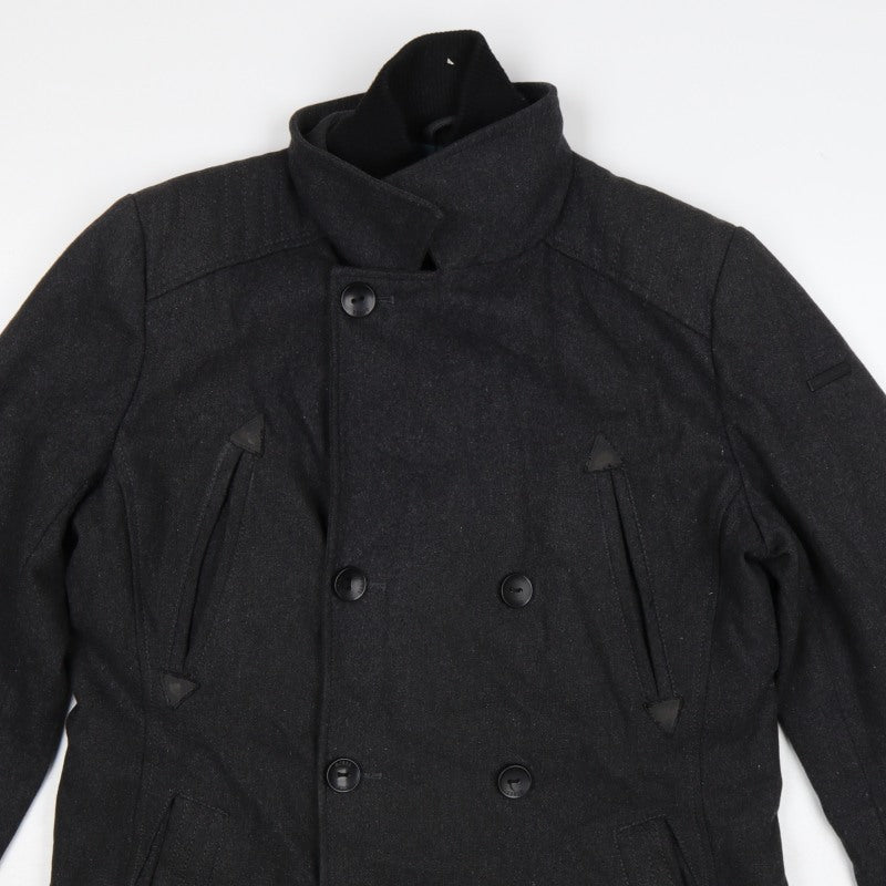 Guess Men’s Black Wool Blend Pea Coat UK 36 Medium Double Breasted