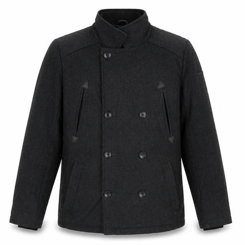 Guess Men’s Black Wool Blend Pea Coat UK 36 Medium Double Breasted