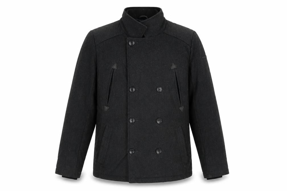 Guess Men’s Black Wool Blend Pea Coat UK 36 Medium Double Breasted