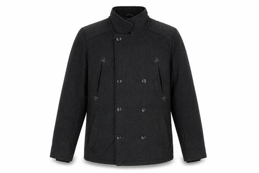 Guess Men’s Black Wool Blend Pea Coat UK 36 Medium Double Breasted