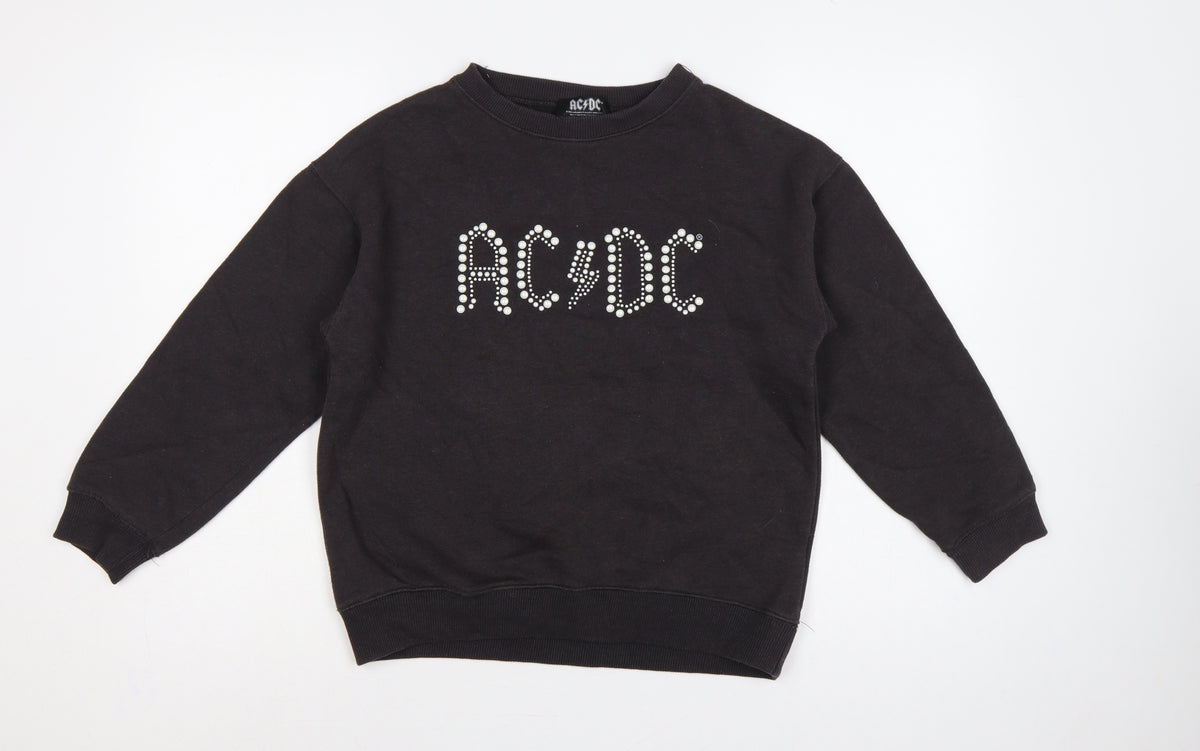 Back view of AC/DC girls’ black pearl logo pullover sweatshirt 13-14 years