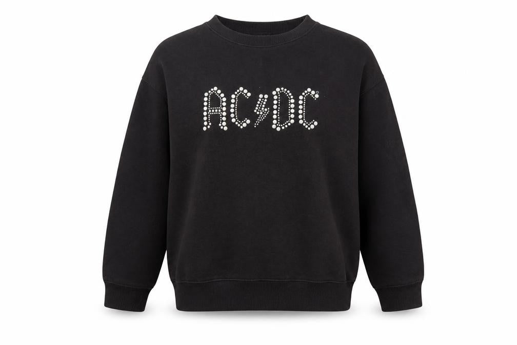 Front view of AC/DC girls’ black pearl logo pullover sweatshirt 13-14 years