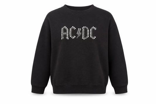 Front view of AC/DC girls’ black pearl logo pullover sweatshirt 13-14 years
