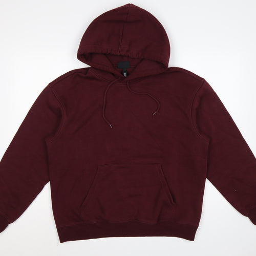 H&M Men Red M Relaxed Fit Pullover Hoodie Kangaroo Pocket