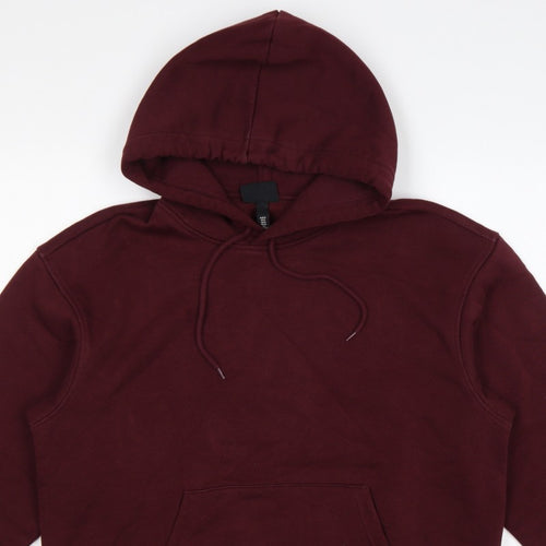 H&M Men Red M Relaxed Fit Pullover Hoodie Kangaroo Pocket