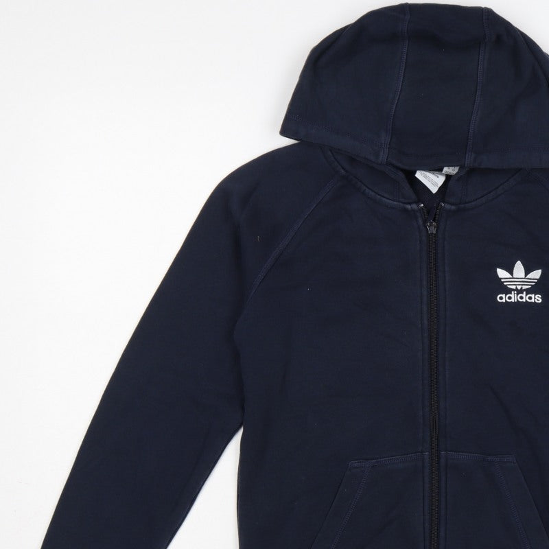 Adidas Women’s Blue UK 10 Full Zip Hooded Logo Fleece Hoodie