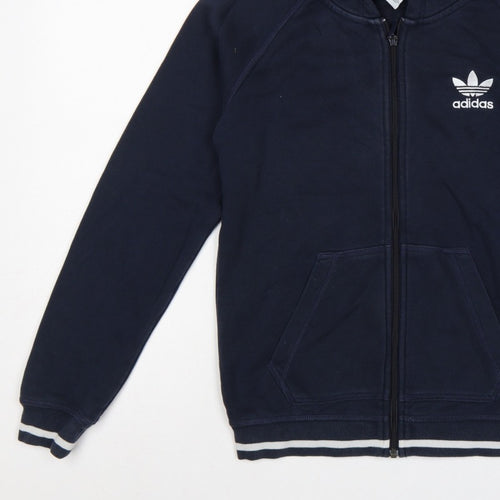 Adidas Women’s Blue UK 10 Full Zip Hooded Logo Fleece Hoodie