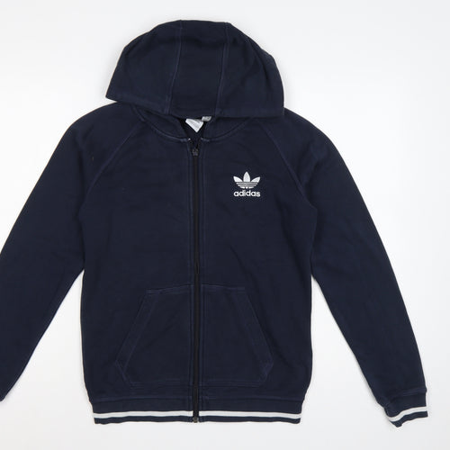 Adidas Women’s Blue UK 10 Full Zip Hooded Logo Fleece Hoodie