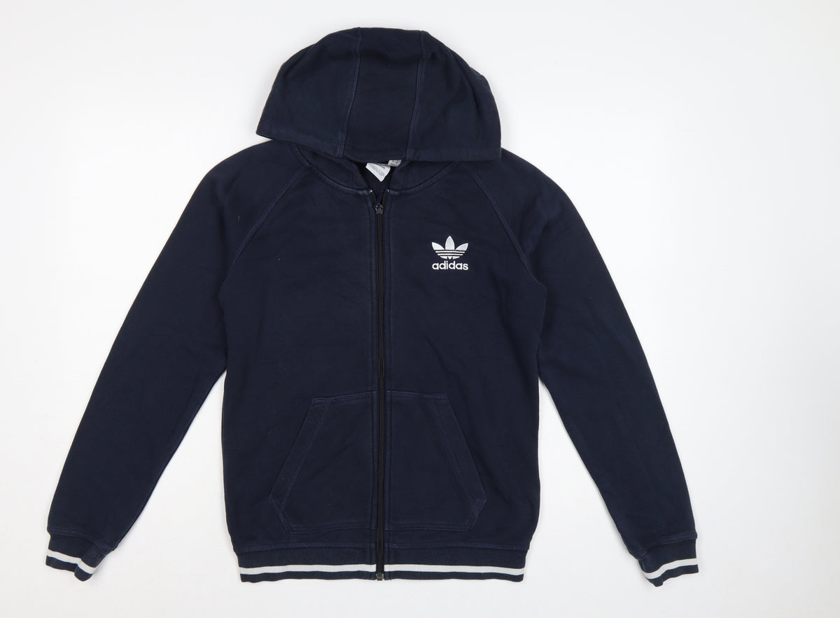 Adidas Women’s Blue UK 10 Full Zip Hooded Logo Fleece Hoodie