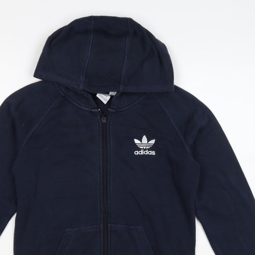 Adidas Women’s Blue UK 10 Full Zip Hooded Logo Fleece Hoodie