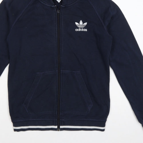 Adidas Women’s Blue UK 10 Full Zip Hooded Logo Fleece Hoodie