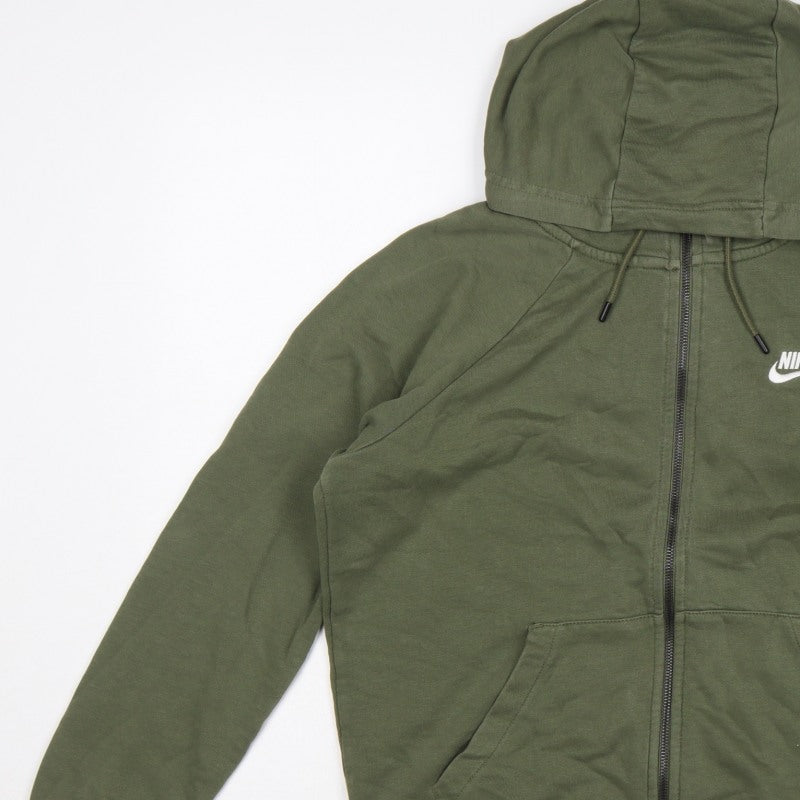 Nike Men Green M Full Zip Hooded Fleece Sweatshirt Logo