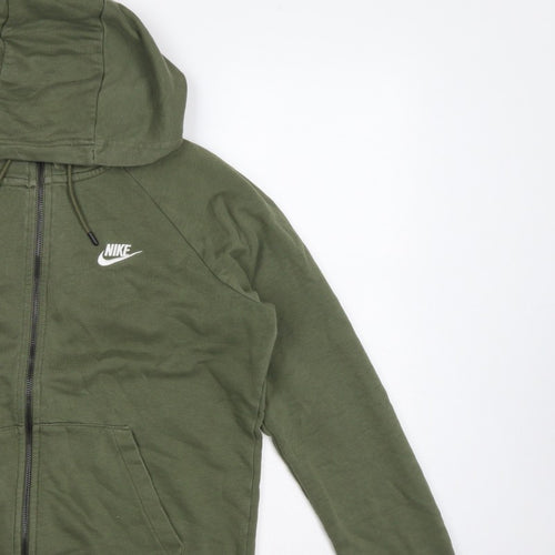 Nike Men Green M Full Zip Hooded Fleece Sweatshirt Logo