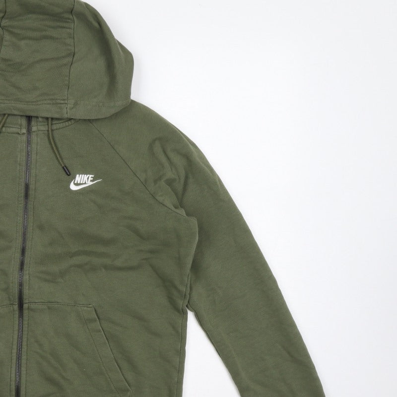 Nike Men Green M Full Zip Hooded Fleece Sweatshirt Logo