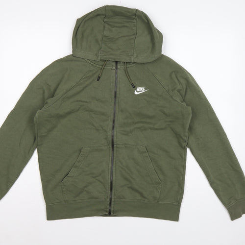 Nike Men Green M Full Zip Hooded Fleece Sweatshirt Logo