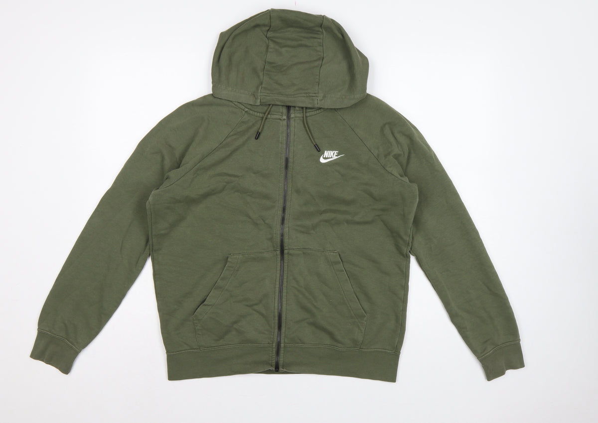 Nike Men Green M Full Zip Hooded Fleece Sweatshirt Logo