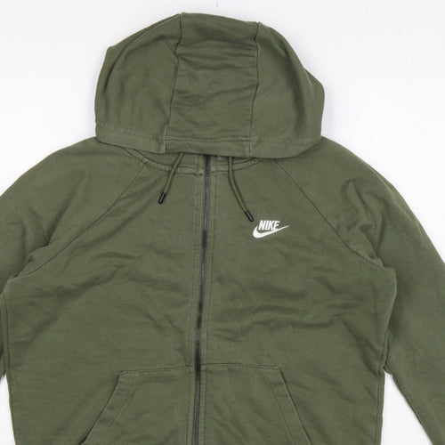 Nike Men Green M Full Zip Hooded Fleece Sweatshirt Logo