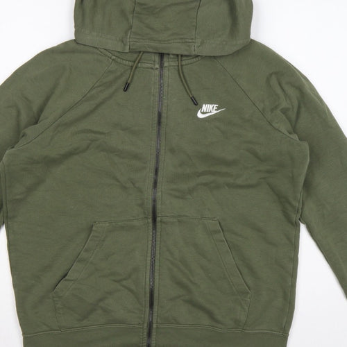 Nike Men Green M Full Zip Hooded Fleece Sweatshirt Logo