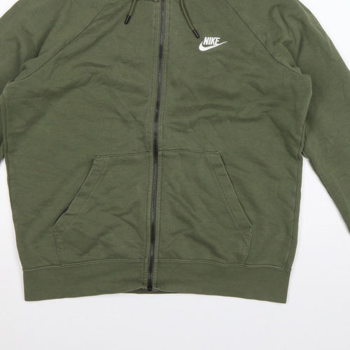 Nike Men Green M Full Zip Hooded Fleece Sweatshirt Logo