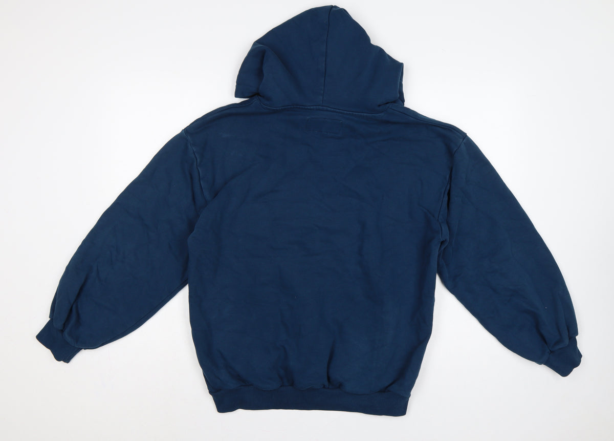 Brand and care label for Dillinger Men’s Blue L Pullover Hooded Cotton Logo Hoodie