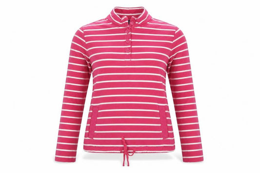 Front view of Lands' End Women's Pink Striped Petite UK 10 Henley Sweatshirt Pockets