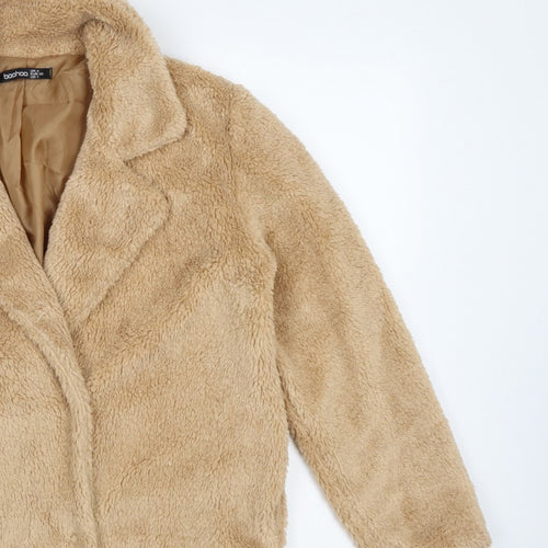 Boohoo Women’s Beige Size 4 Teddy Fleece Mid-Length Overcoat