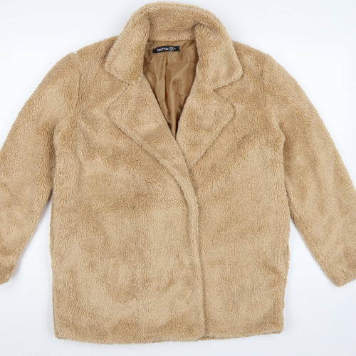 Boohoo Women’s Beige Size 4 Teddy Fleece Mid-Length Overcoat