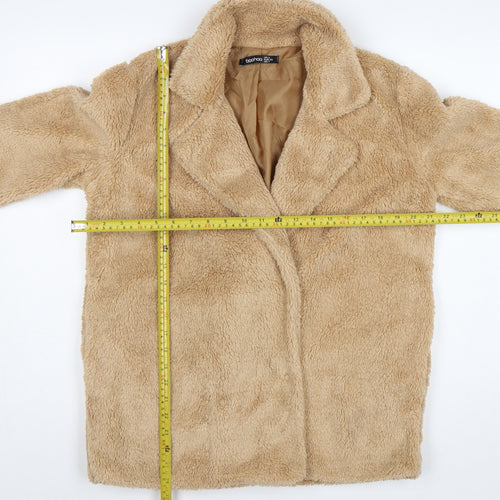Boohoo Women’s Beige Size 4 Teddy Fleece Mid-Length Overcoat