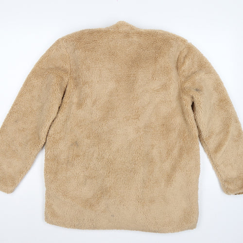Boohoo Women’s Beige Size 4 Teddy Fleece Mid-Length Overcoat