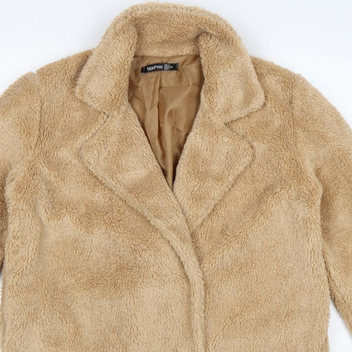Boohoo Women’s Beige Size 4 Teddy Fleece Mid-Length Overcoat