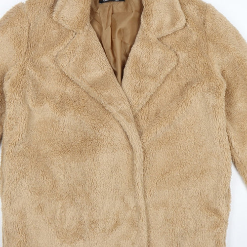 Boohoo Women’s Beige Size 4 Teddy Fleece Mid-Length Overcoat