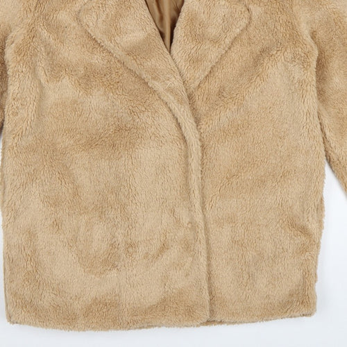Boohoo Women’s Beige Size 4 Teddy Fleece Mid-Length Overcoat
